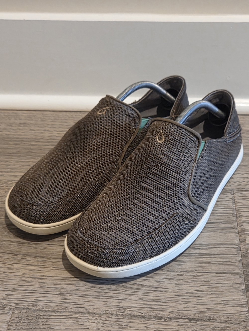OluKai Brown Slip-On Loafers with White Sole